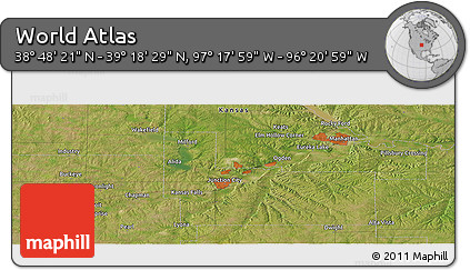 Satellite Panoramic Map of the Area around 39° 3' 25" N, 96° 49' 29" W
