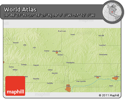 Physical 3D Map of the Area around 39° 3' 25" N, 97° 40' 30" W