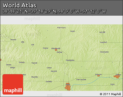 Physical 3D Map of the Area around 39° 3' 25" N, 97° 40' 30" W