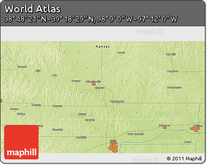 Physical 3D Map of the Area around 39° 3' 25" N, 97° 40' 30" W