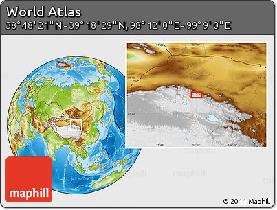 Physical Location Map of the Area around 39° 3' 25" N, 98° 40' 30" E