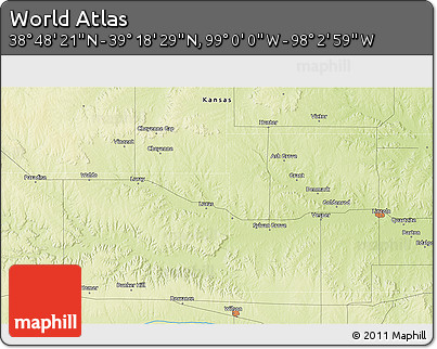 Physical 3D Map of the Area around 39° 3' 25" N, 98° 31' 30" W