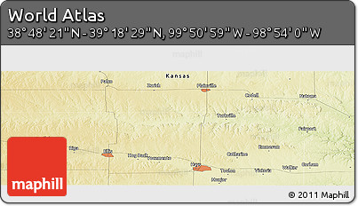 Physical Panoramic Map of the Area around 39° 3' 25" N, 99° 22' 30" W