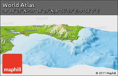 Physical Panoramic Map of the Area around 39° 3' 25" N, 9° 25' 30" E