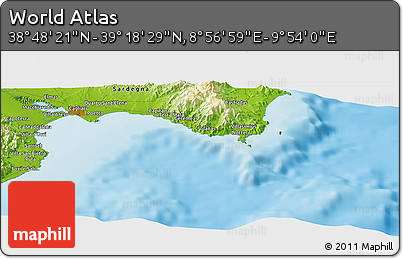 Physical Panoramic Map of the Area around 39° 3' 25" N, 9° 25' 30" E