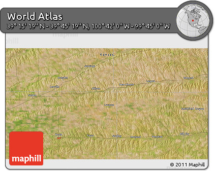 Satellite 3D Map of the Area around 39° 30' 19" N, 100° 13' 29" W