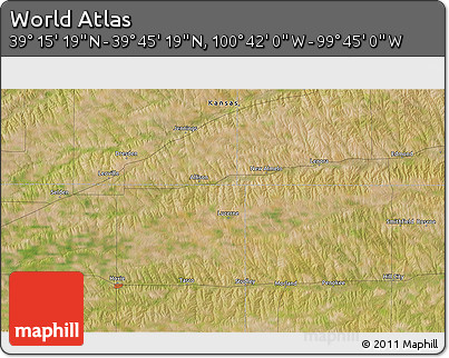 Satellite 3D Map of the Area around 39° 30' 19" N, 100° 13' 29" W
