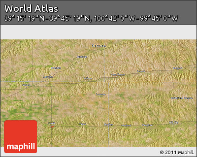 Satellite 3D Map of the Area around 39° 30' 19" N, 100° 13' 29" W