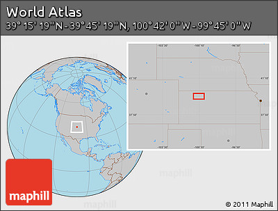 Gray Location Map of the Area around 39° 30' 19" N, 100° 13' 29" W