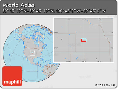 Gray Location Map of the Area around 39° 30' 19" N, 100° 13' 29" W