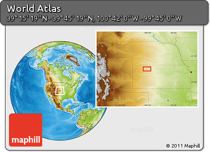 Physical Location Map of the Area around 39° 30' 19" N, 100° 13' 29" W