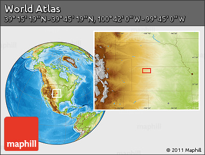 Physical Location Map of the Area around 39° 30' 19" N, 100° 13' 29" W