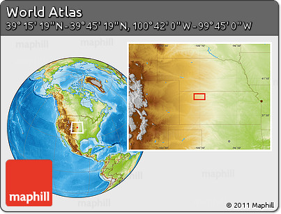 Physical Location Map of the Area around 39° 30' 19" N, 100° 13' 29" W