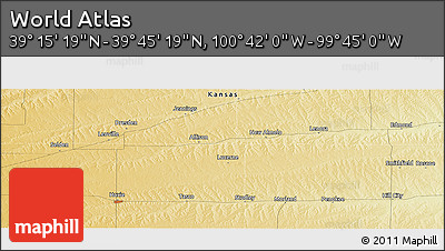 Physical Panoramic Map of the Area around 39° 30' 19" N, 100° 13' 29" W