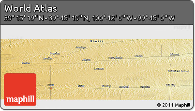Physical Panoramic Map of the Area around 39° 30' 19" N, 100° 13' 29" W