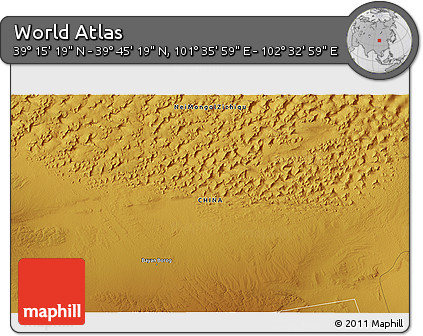 Physical 3D Map of the Area around 39° 30' 19" N, 102° 4' 29" E
