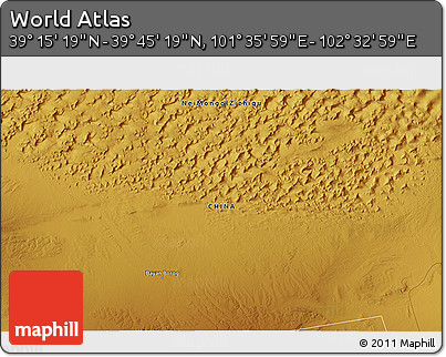Physical 3D Map of the Area around 39° 30' 19" N, 102° 4' 29" E