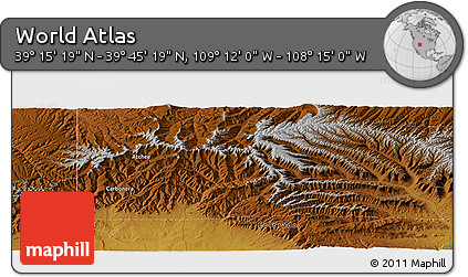 Physical Panoramic Map of the Area around 39° 30' 19" N, 108° 43' 29" W