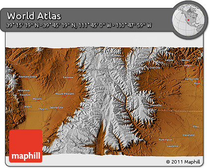 Physical 3D Map of the Area around 39° 30' 19" N, 111° 16' 30" W