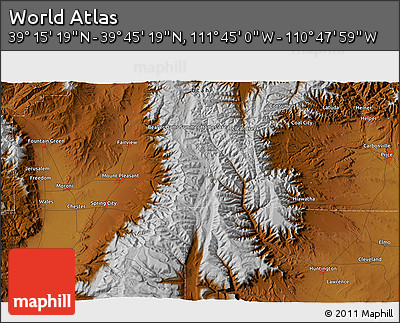 Physical 3D Map of the Area around 39° 30' 19" N, 111° 16' 30" W