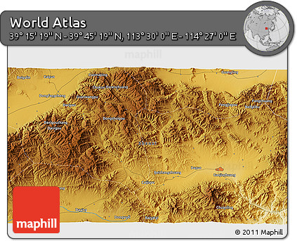 Physical 3D Map of the Area around 39° 30' 19" N, 113° 58' 29" E