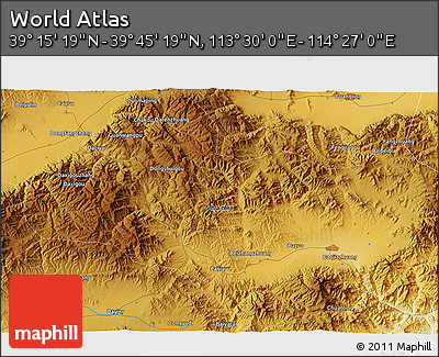 Physical 3D Map of the Area around 39° 30' 19" N, 113° 58' 29" E