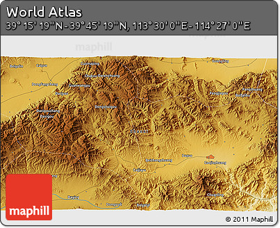 Physical 3D Map of the Area around 39° 30' 19" N, 113° 58' 29" E