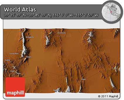 Physical 3D Map of the Area around 39° 30' 19" N, 115° 31' 30" W