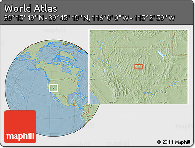 Savanna Style Location Map of the Area around 39° 30' 19" N, 115° 31' 30" W, hill shading