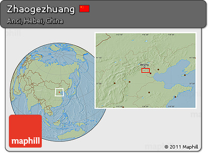 Savanna Style Location Map of Zhaogezhuang, hill shading
