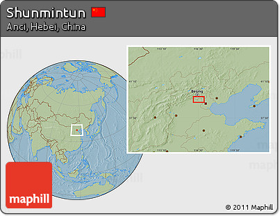 Savanna Style Location Map of Shunmintun, hill shading