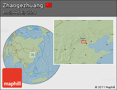 Savanna Style Location Map of Zhaogezhuang, hill shading