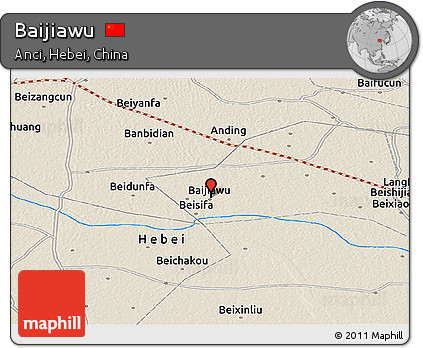 Shaded Relief Panoramic Map of Baijiawu