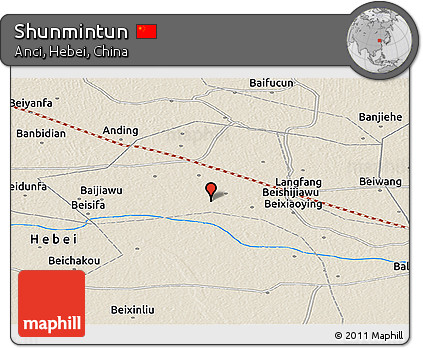 Shaded Relief Panoramic Map of Shunmintun
