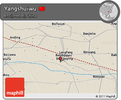 Shaded Relief Panoramic Map of Yangshuiwu