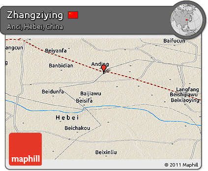 Shaded Relief Panoramic Map of Zhangziying