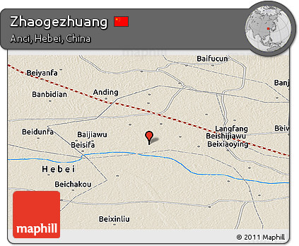 Shaded Relief Panoramic Map of Zhaogezhuang