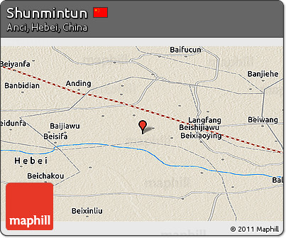 Shaded Relief Panoramic Map of Shunmintun