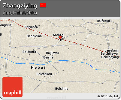 Shaded Relief Panoramic Map of Zhangziying