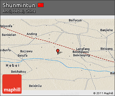 Shaded Relief Panoramic Map of Shunmintun