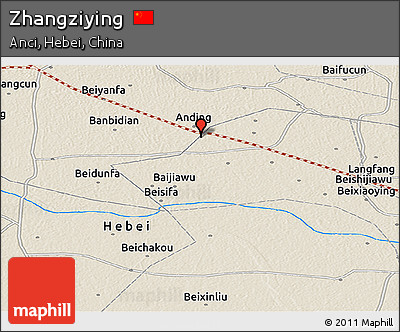 Shaded Relief Panoramic Map of Zhangziying