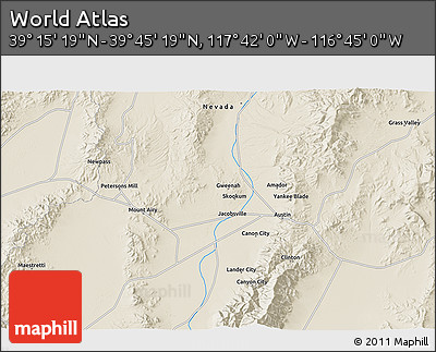 Shaded Relief 3D Map of the Area around 39° 30' 19" N, 117° 13' 29" W