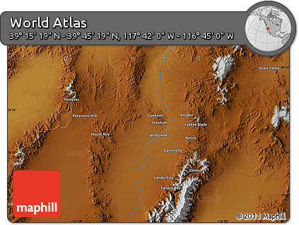 Physical Map of the Area around 39° 30' 19" N, 117° 13' 29" W