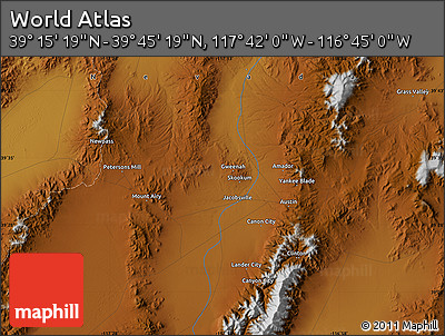 Physical Map of the Area around 39° 30' 19" N, 117° 13' 29" W