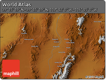 Physical Map of the Area around 39° 30' 19" N, 117° 13' 29" W