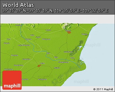Physical 3D Map of the Area around 39° 30' 19" N, 119° 4' 29" E