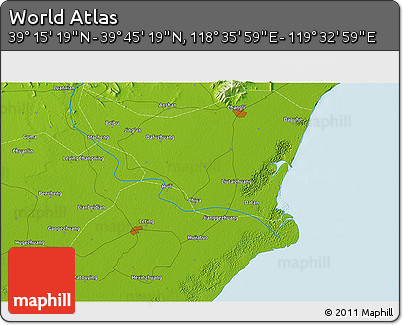 Physical 3D Map of the Area around 39° 30' 19" N, 119° 4' 29" E