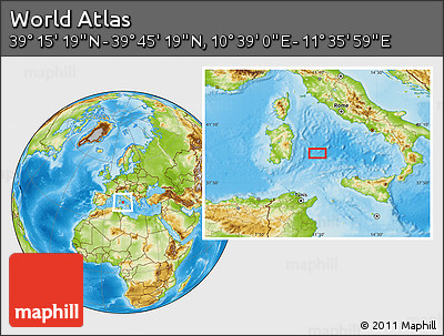 Physical Location Map of the Area around 39° 30' 19" N, 11° 7' 30" E