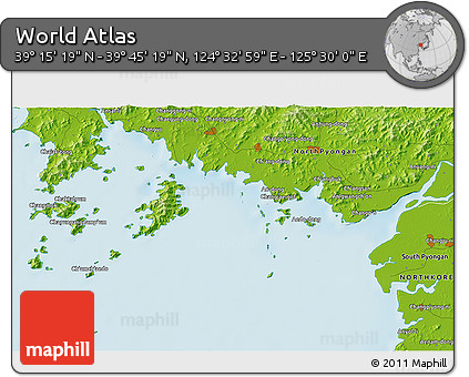 Physical 3D Map of the Area around 39° 30' 19" N, 125° 1' 30" E