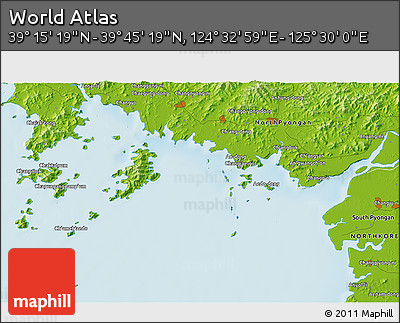 Physical 3D Map of the Area around 39° 30' 19" N, 125° 1' 30" E